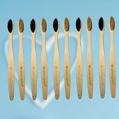 10 Duurzame Bamboe Tandenborstels - Uniek borstel design - 100% Eco-vriendelijk - Grijs