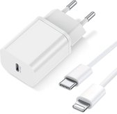 USB-C Oplader 20W + Kabel 1M Wit - Snellader voor iP 11/12/13/14 - Geschikt voor Apple iPhone / Apple iPad