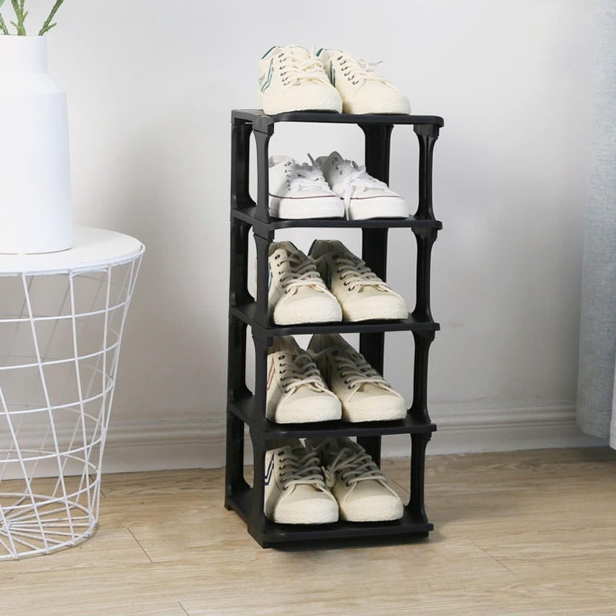 Schoenenrek met 5 verdiepingen kunststof schoenenkast schoenenrek stapelbaar schoenenrek voor kast slaapkamer entree zwart