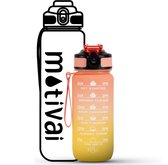 Motivatie Waterfles - Zalm/Geel - 600ML Drinkfles - Motivai® - Motivatiefles - Waterfles met Rietje - Waterfles met tijdmarkering - BPA Vrij - Volwassenen - Kinderen