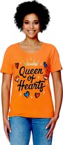 Oranje - T-Shirt Dames - Koningsdag - Queen of Hearts - Maat M - 40-42