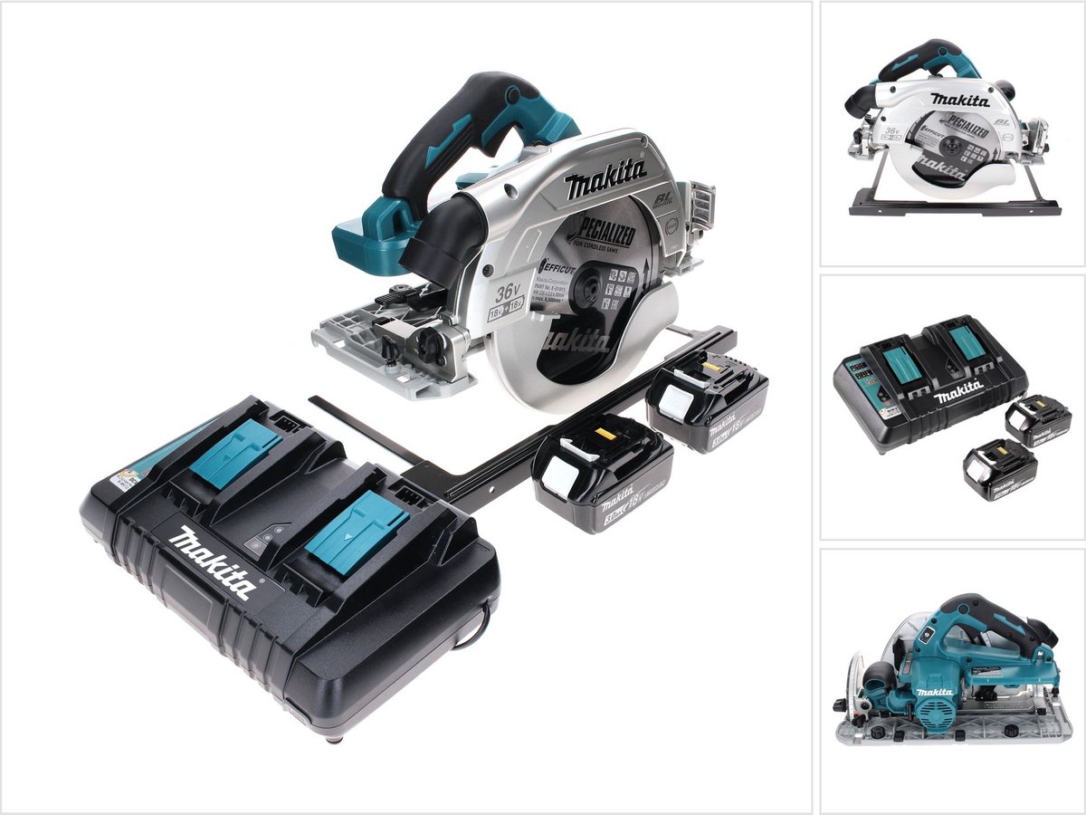 Makita DHS 900 PF2 accu-handcirkelzaag 36 V (2x 18 V) 235 mm borstelloos + 2x accu 3,0 Ah + dubbele lader