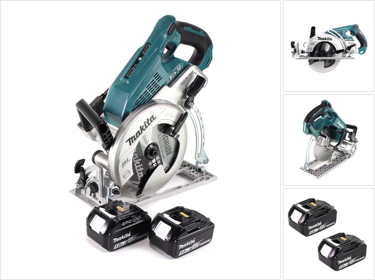 Makita DRS 780 T accu cirkelzaag 36V ( 2x18V ) 185 mm borstelloos + 2x accu 5,0Ah - zonder lader