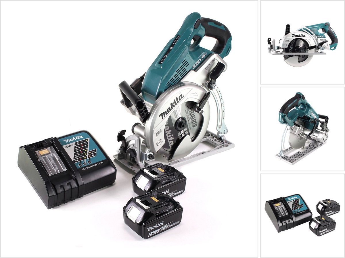 Makita DRS 780 RG accu cirkelzaag 36V ( 2x18V ) 185 mm borstelloos + 2x accu 6,0Ah + lader