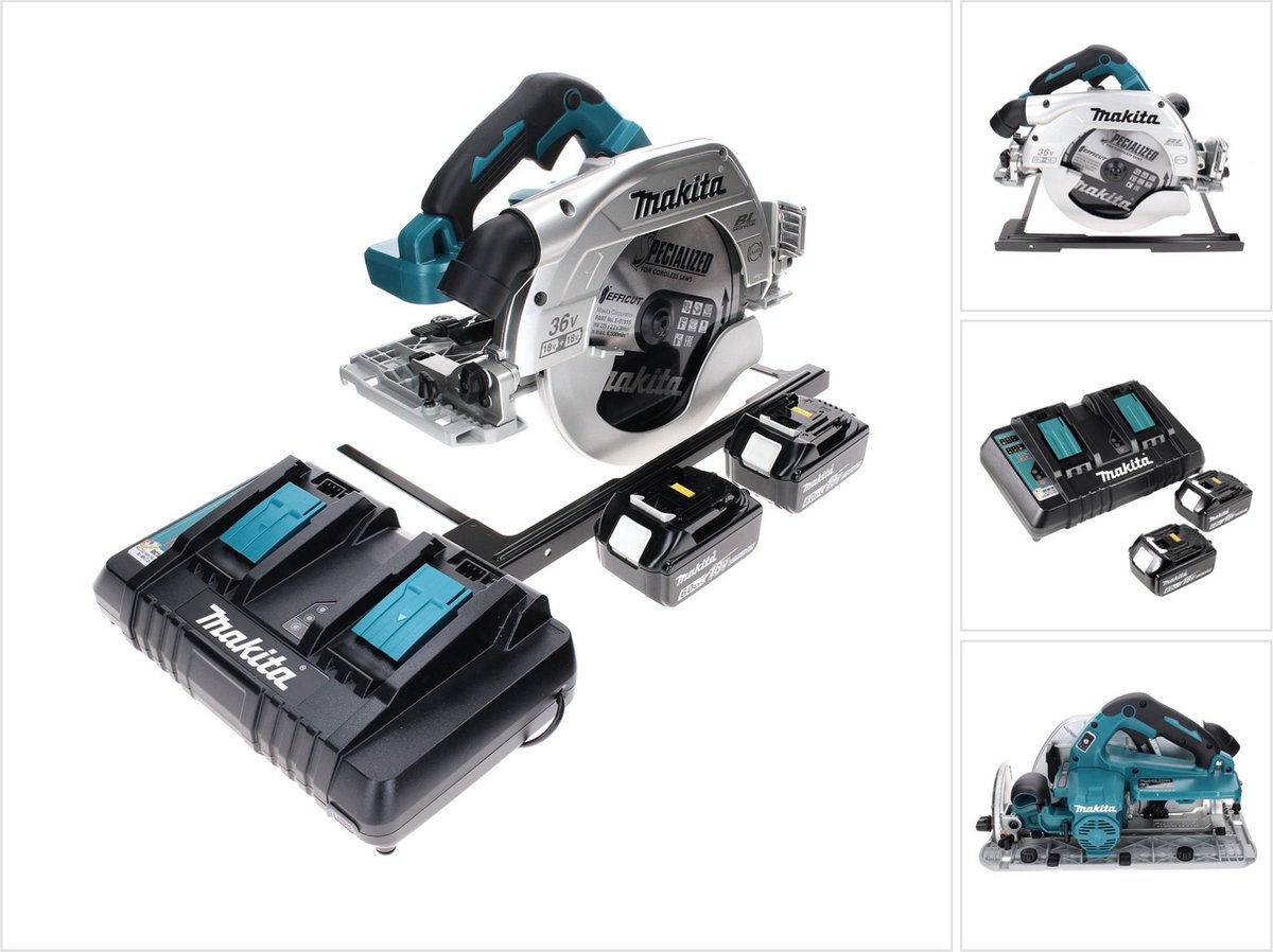 Makita DHS 900 PG2 accu-handcirkelzaag 36 V (2x 18 V) 235 mm borstelloos + 2x accu 6,0 Ah + dubbele lader