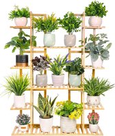 L.N. Store® Plantenrek - Wandplank Voor Planten - Bloempotten Houder - Ladder Kast - 9 laags - Binnen En Buiten - Bamboe