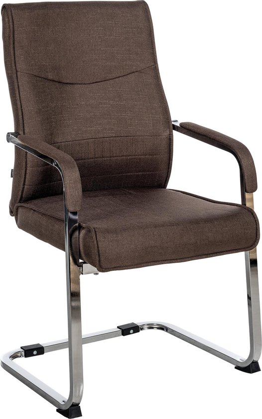 Chaise de salle à manger CLP Hobart - Chaise visiteur - Avec accoudoir - Structure chromée - Tissu marron