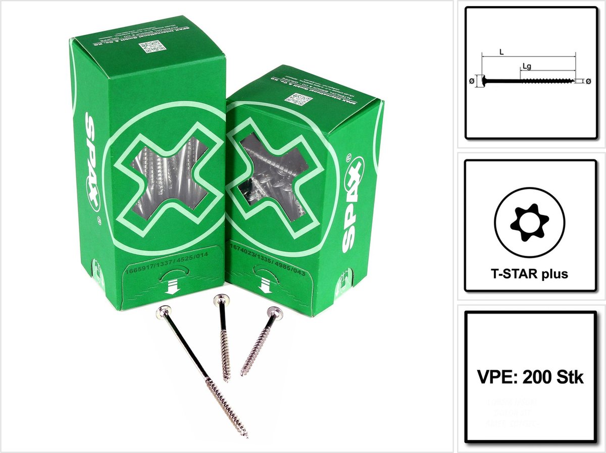 SPAX HI.FORCE platkopschroef 6,0 x 140 mm 200 stuks ( 2x 0251010601405 ) gedeeltelijke schroefdraad Torx T-STAR plus T30 4CUT WIROX