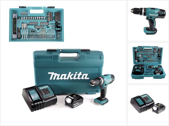 Makita DHP453FX12 18V Li-Ion accuboormachine met klopfunctie – 3.0Ah accu – 101-delige accessoireset
