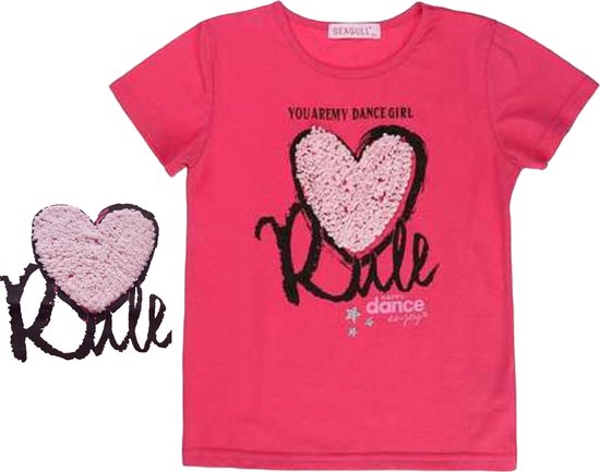 T-shirt Mouette Danse avec coeur rempli rose 158/164