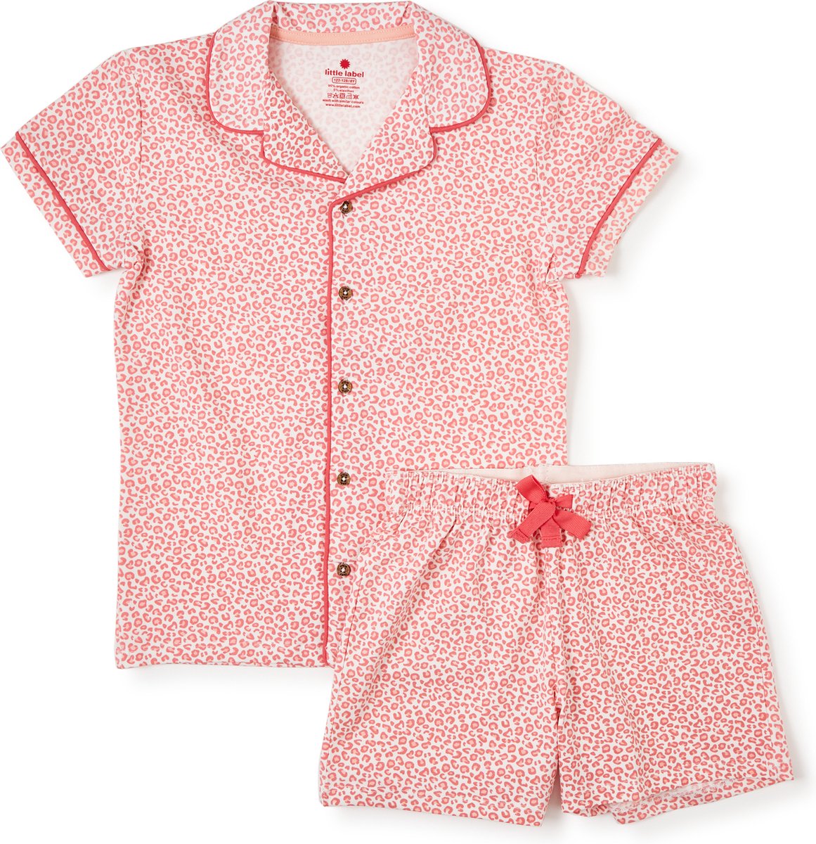 Little Label klassieke zomer pyjama - roze luipaard - bio katoen - 14Y/158-164 roze, off white