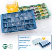 VITAMO™ Siliconen IJsblokjesvorm met Deksel (2 Stuks) - 56 IJsblokjes - BPA Vrij - Groen & Blauw