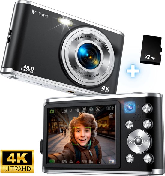 Vosoi Digitale Camera - Fotocamera - Fototoestel - Vlog Camera - Compact...