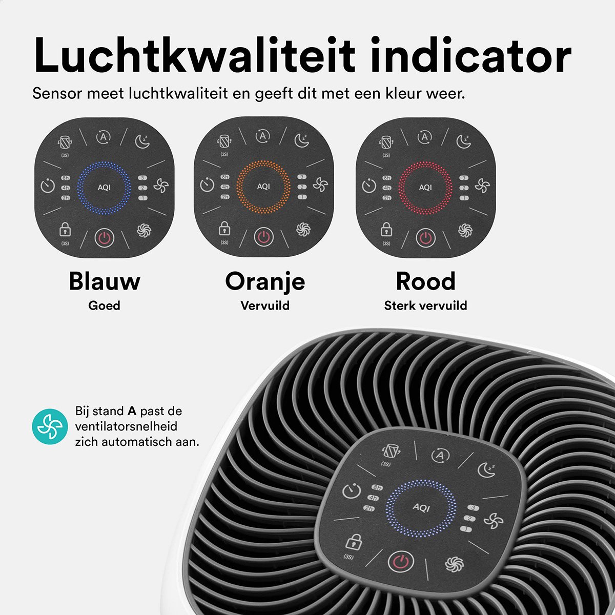 Rolfstone Air Balance XL Luchtreiniger – HEPA 13 + koolstoffilter – CADR 460 m³/u – Voor ruimtes tot 144 m² – Vermindert stof en pollen – 3 standen + turbo + slaapstand + automatische stand – Luchtkwaliteitsindicator — afbeelding 7