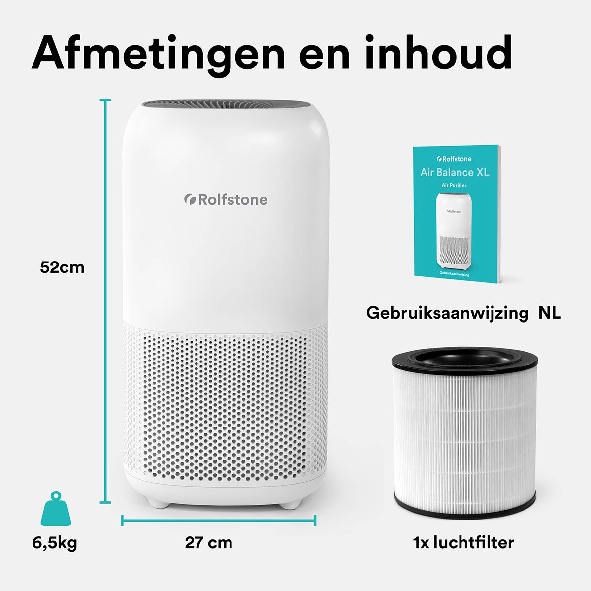 Rolfstone Air Balance XL Luchtreiniger – HEPA 13 + koolstoffilter – CADR 460 m³/u – Voor ruimtes tot 144 m² – Vermindert stof en pollen – 3 standen + turbo + slaapstand + automatische stand – Luchtkwaliteitsindicator — afbeelding 4