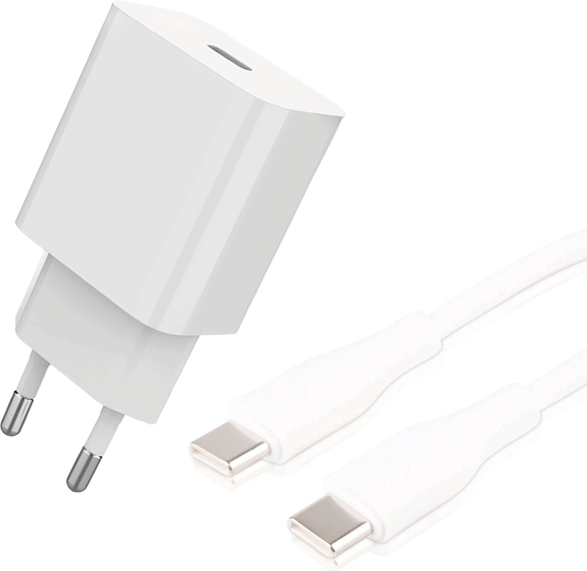USB C Lader met USB C naar USB C Laadkabel - 2 Meter Lang - 20W Quick en Fast Charge - Wit