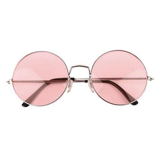 Hippie zonnebril rond - Festivalbril - Glasses - Spiegellenzen - Kunststof - Roze