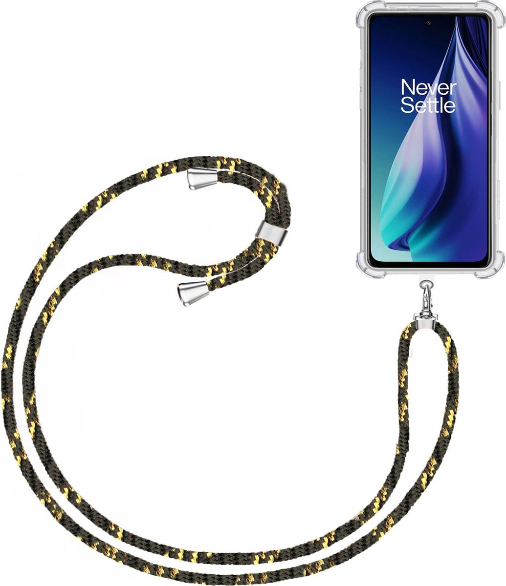 Telefoonkoord + Hoesje Geschikt voor OnePlus Nord N30 SE - Lengte Verstelbaar - Telefoonketting - Shock Proof Case - Zwart Goud