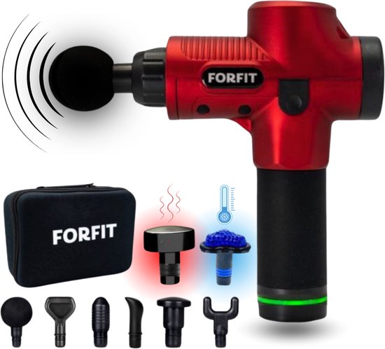 FORFIT Hot & Cold Massage Gun - Red – 30 Standen en 8 Opzetstukken ...