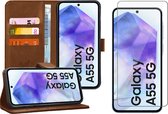 Hoesje geschikt voor Samsung Galaxy A55 - Screenprotector Glas - Portemonnee Book Case Bruin