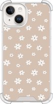 Shockproof hoesje - Geschikt voor iPhone 14 - Cute flowers - Extra sterke case - TPU/polycarbonaat - Bloemen - Beige, Transparant