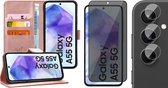 Hoesje geschikt voor Samsung Galaxy A55 - Privacy Screenprotector Volledig Dekkend Glas & Camera - Portemonnee Book Case Rosegoud