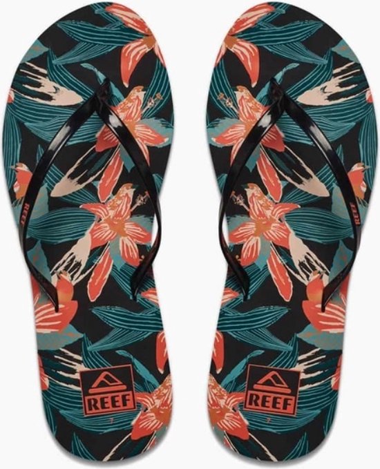 Reef Women's Bliss- Slippers complètes Noir Hibiscus Taille US8 EU38.5