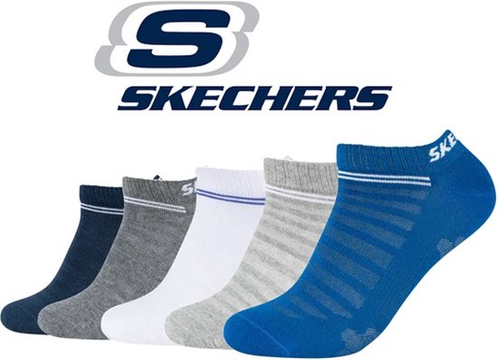 SKECHERS 5 PACK Chaussettes basses Blauw Mix 43/46 Sans couture en coton peigné et sans pression sur le stretch avec 100% garantie de ne pas s'affaisser