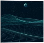 Dibond - Lijnen - Ruimte - Maan - Aarde - Sterren - 50x50 cm Foto op Aluminium (Wanddecoratie van metaal)