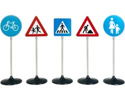 Klein Toys 5-delige verkeersbordenset - 70 cm hoogte - soorten borden: fietspad, alleen voor voetgangers, werkplaats, voetgangersoversteekplaats en opgelet kinderen - multicolor
