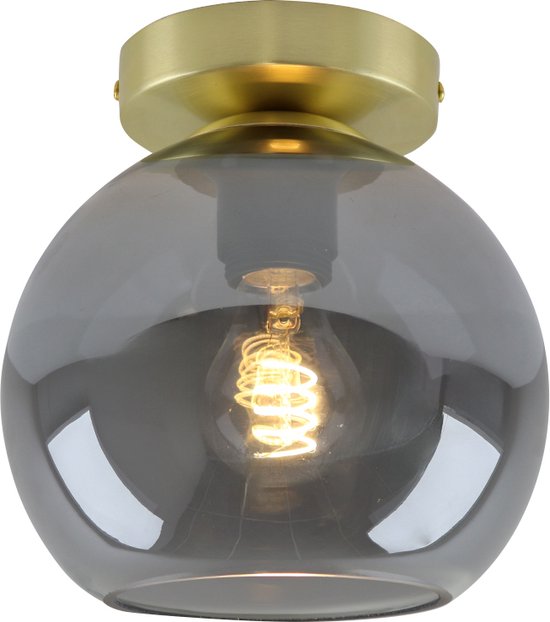 Olucia Giada - Design Plafondlamp - Glas/Metaal - Grijs;Messing - Rond - 20 cm