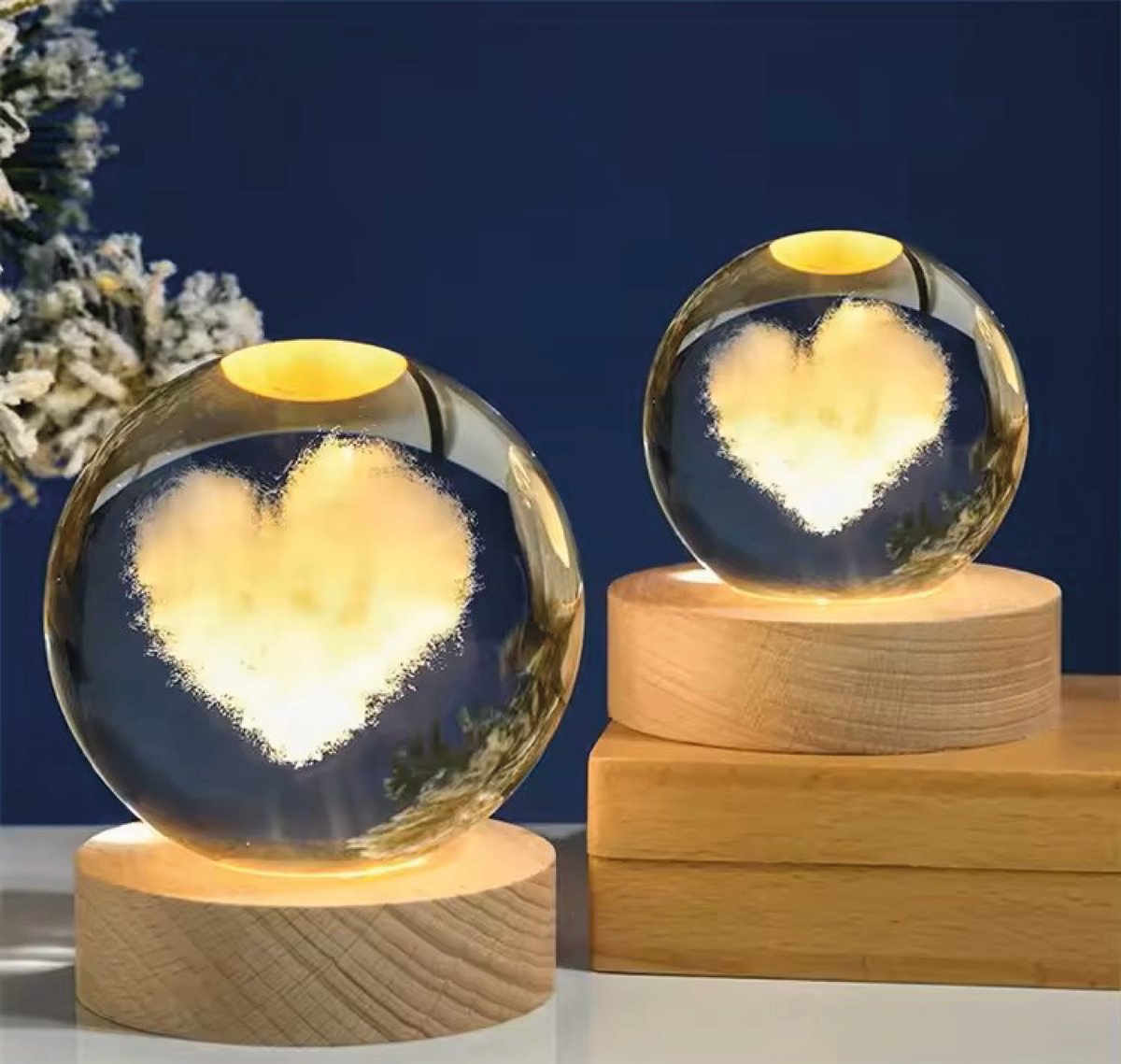 Klarigo® Nachtlamp – 3D LED Lamp – Glazen Bol – Hartje - Wolk - Warm Licht – Bureaulamp – Nachtlampje Kinderen – Creative lamp - Valentijn