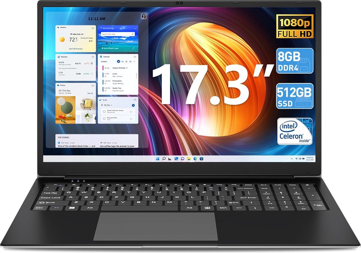 SGIN Laptop 17 inch, 8 GB RAM 512 GB SSD Notebook, Celeron Dual Core, tot 2,8 GHz, HD, 2.4/5.0G WiFi Bluetooth 4.2, uitbreidbaar geheugen 512 GB TF
