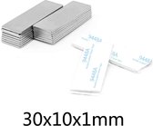 TLVX 10 stuks Ultra Dunne Magneten met 3M Dubbelzijdige Tape / Platte magneten / 30x10x1mm / Zinaps / Magneet / Zelfklevende magneten / Magneet deur / Kastdeuren magneet / Zilveren magneet / Magnetische Sluitingsdeur / Lade Sluiting