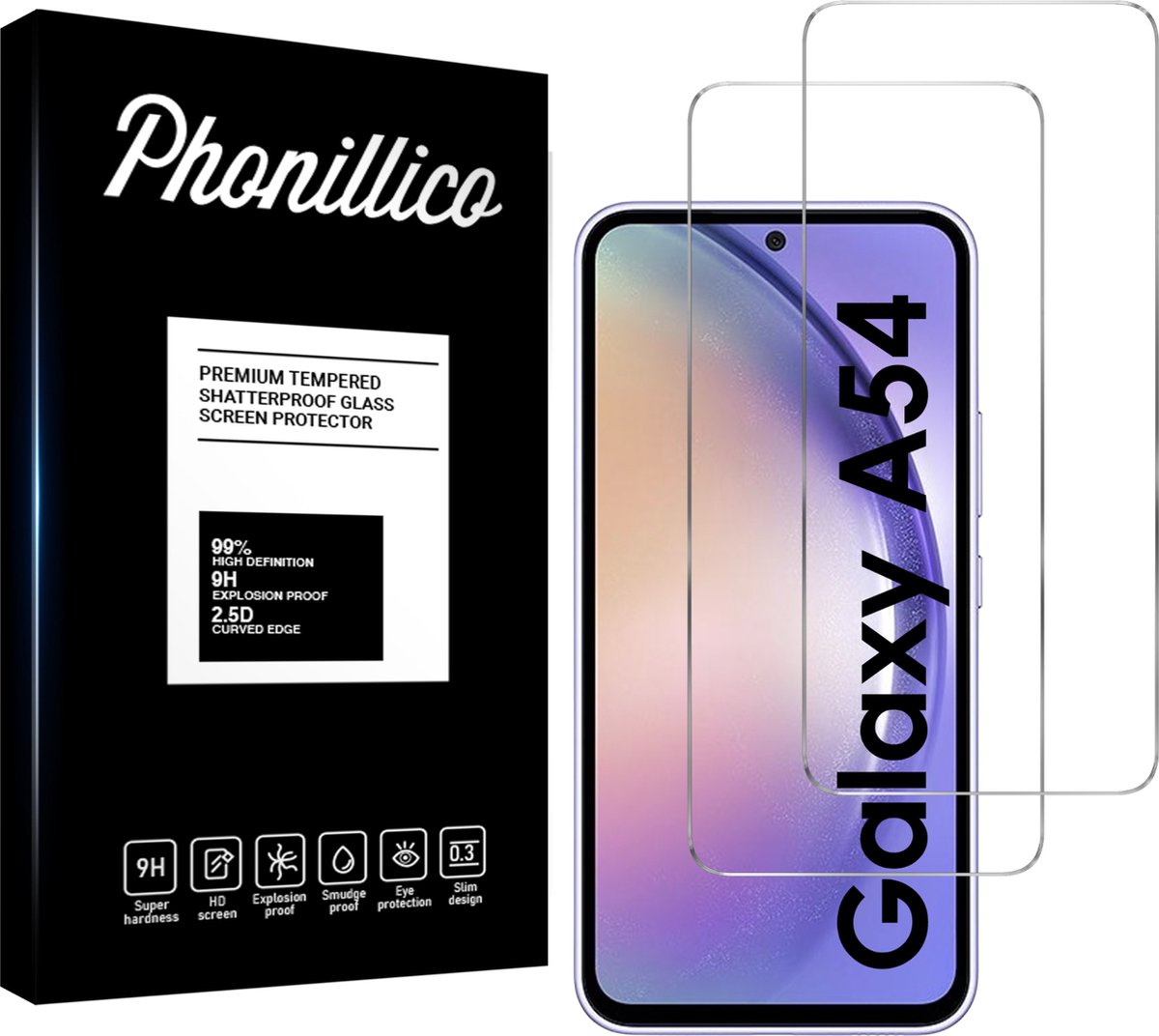Screenprotector voor Samsung Galaxy A54 5G - 2 stuks Beschermglas van glas Transparante glazen schermbeschermfolie