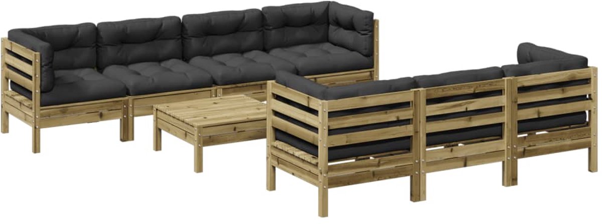 vidaXL 8-delige - Loungeset - met - kussens - geïmpregneerd - grenenhout antraciet