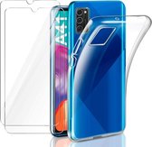 Silicone Soft Back Cover Hoesje Geschikt voor: Samsung Galaxy A41 Hoesje Transparant TPU Siliconen Soft Case + 3X Tempered Glass Screenprotector