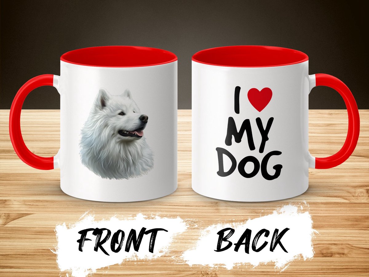 Mok rood/wit Samoyed dog - I love my dog / dog lover / dogs - ik hou van mijn hond / hondenliefhebber / honden