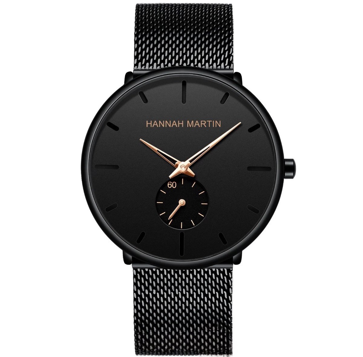 Hannah Martin Elegante Horloge | Zwart | Zwart Rose Goud Wijzerplaat | Heren Horloges | Mannen Horloges | Best Verkochte Horloges | Leuke Cadeau | Cadeau Voor hem | Cadeau Voor Vader | Luxe Geschenkdoos