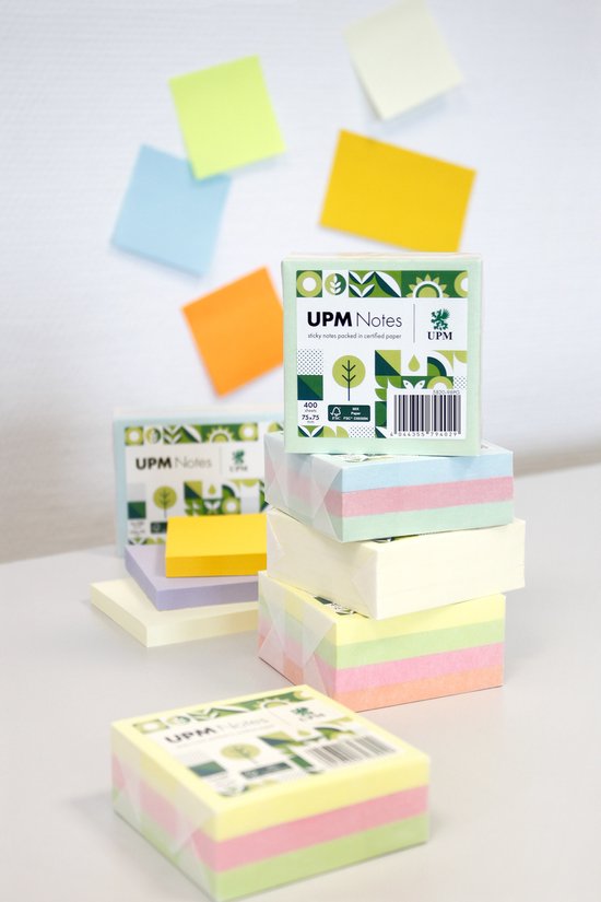 Notes UPM - 75x75mm - jaune pastel - paquet 12x 100 feuilles - IN-5654-01PG12