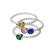 Set de Bagues pour femmes en argent avec zircone - Ensemble de Bagues pour femmes en argent simple - Set de Ring pour femmes avec pierre colorée - Amona Jewelry