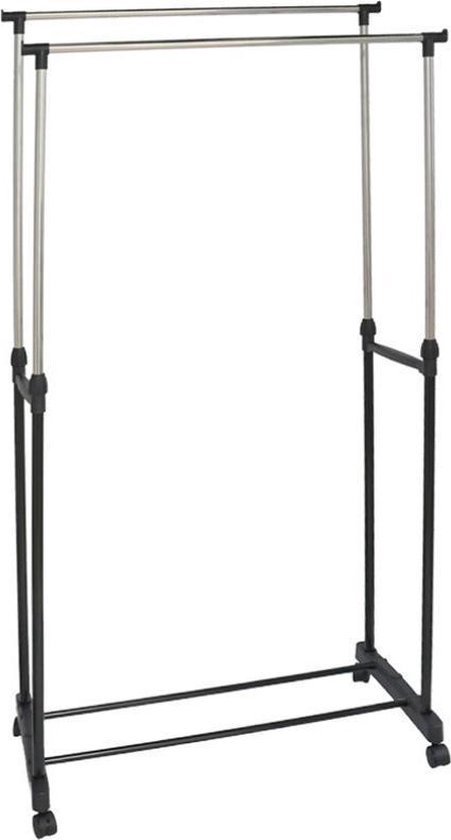 GER Dubbel Kledingrek - Verstelbare Hoogte - Stijlvol en Functioneel - Zwart/Zilver (80 x 43 x 160 cm)