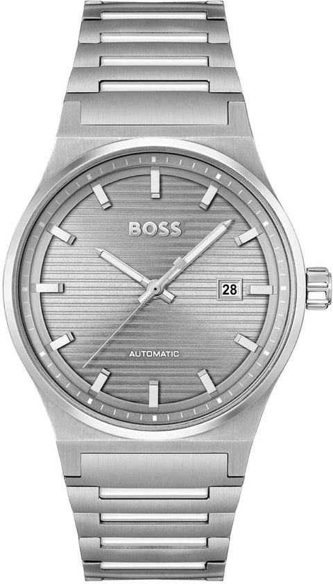 BOSS HB1514118 CANDOR AUTO Heren Horloge - Mineraalglas - Staal - Zilverkleurig - 41 mm breed - Automatisch - Vouw/Vlindersluiting - 5 ATM (douchen)