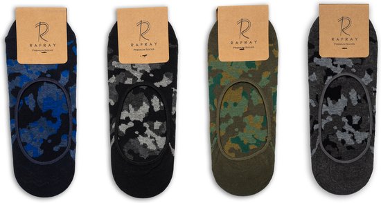 RAFRAY Socks Camouflage - Unisex Onzichtbare Sneaker Sokken - Liner Invisible Sokken - No Show Socks Premium Katoen - 4 paar - Maat 40-44
