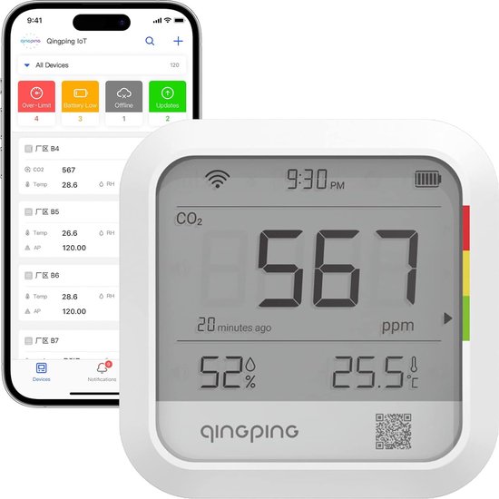 Qingping Wi-Fi indoor thermometer hygrometer, afstandsbediening via qingping IoT, temperatuur en vochtigheidsmonitor voor verschillende scenario's, snelle alarmmelding, oplaadbare batterij Qingping Wi-Fi indoor thermometer hygrometer, afstandsbediening via qingping IoT, temperatuur en vochtigheidsmonitor voor verschillende scenario's, snelle alarmmelding, oplaadbare batterij