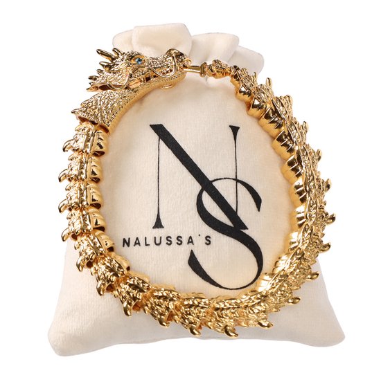 Nalussa's - Bracelet Dragon Viking - Bijoux Viking - Bracelet Dragon - Bracelet Homme - Bracelet Femme - Acier inoxydable - Acier chirurgical - Or 22 cm