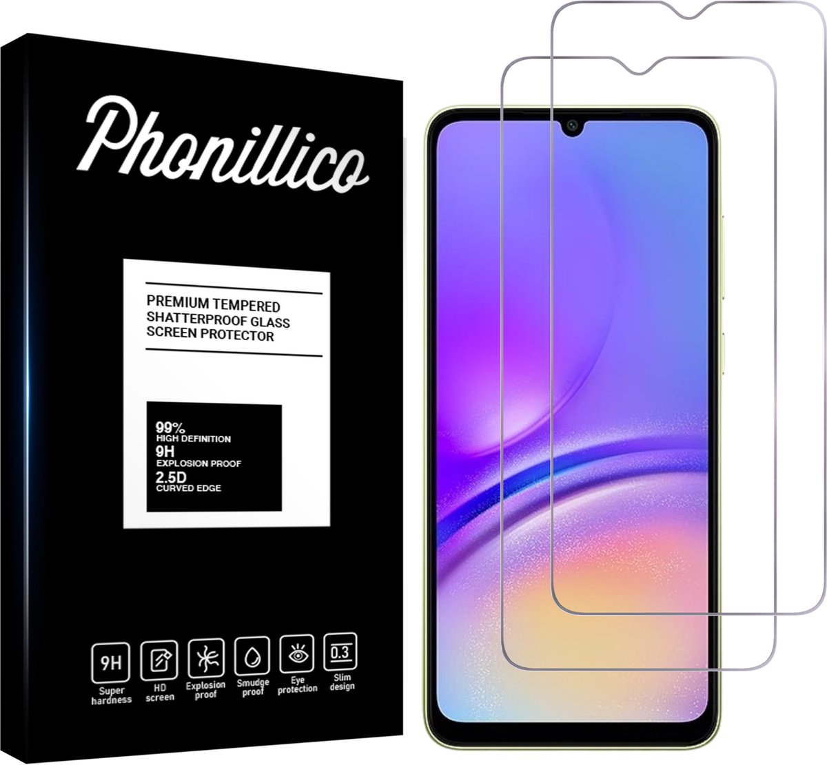 Screenprotector voor Samsung Galaxy A05 - 2 stuks Beschermglas van glas Transparante glazen schermbeschermfolie