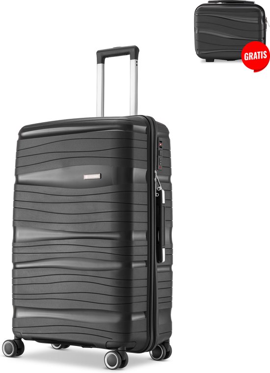 SKYCASES Handbagage Koffer + Gratis Pouch - Cijferslot - 35x21x54 cm - 40L - Zwart