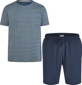 Phil & Co Heren Shortama Korte Pyjama Katoen Blauw / Grijs Gestreept - Maat XL