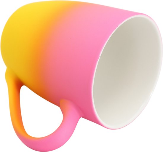Tasses slim colorées jaune/rose ! - 4 pièces - 300 ml - Perfect pour le café, le thé ou d'autres boissons chaudes - Design cosy - Tasse à café avec motif dégradé
